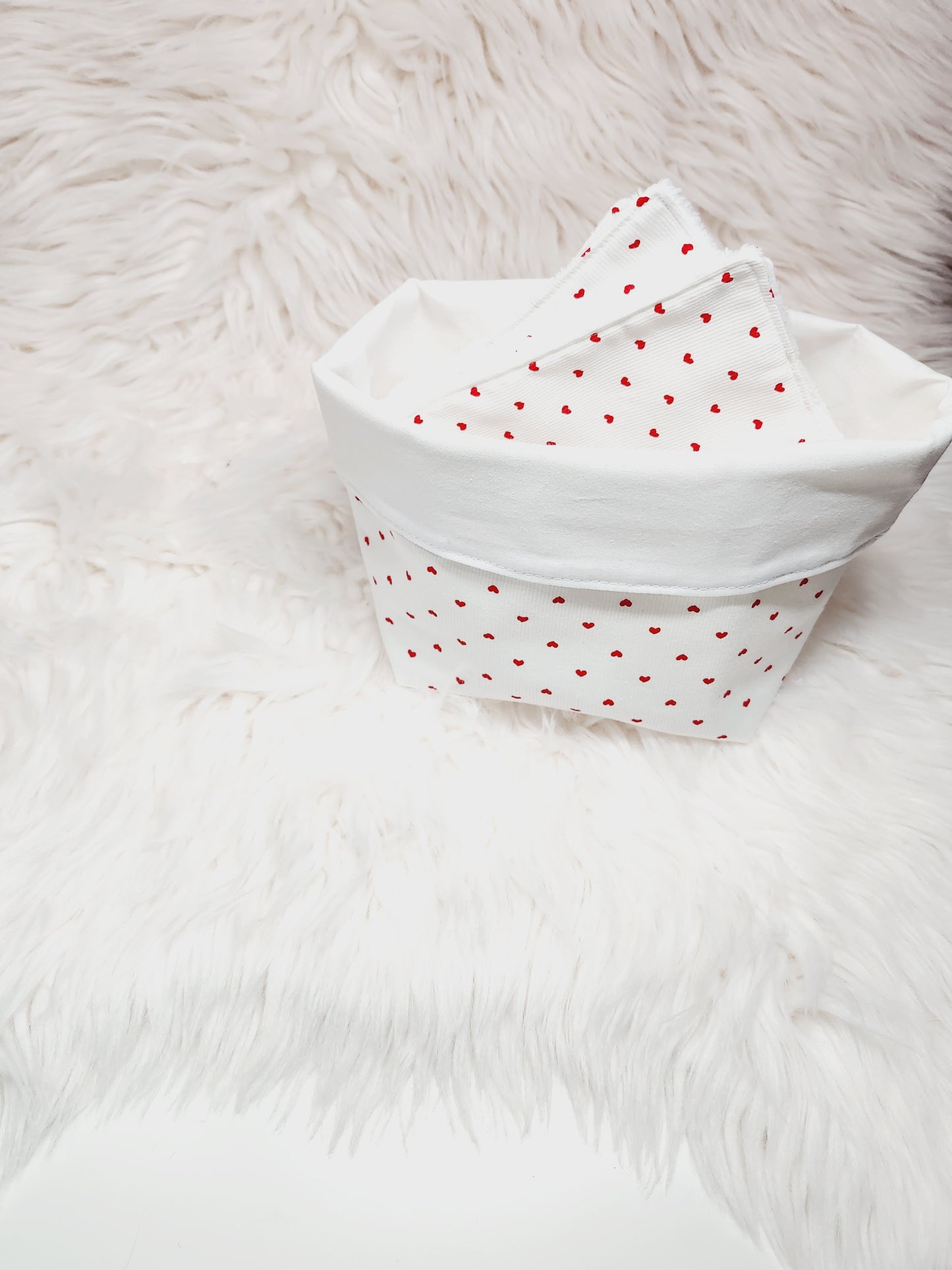 Panière avec 5 lingettes réutilisable amour