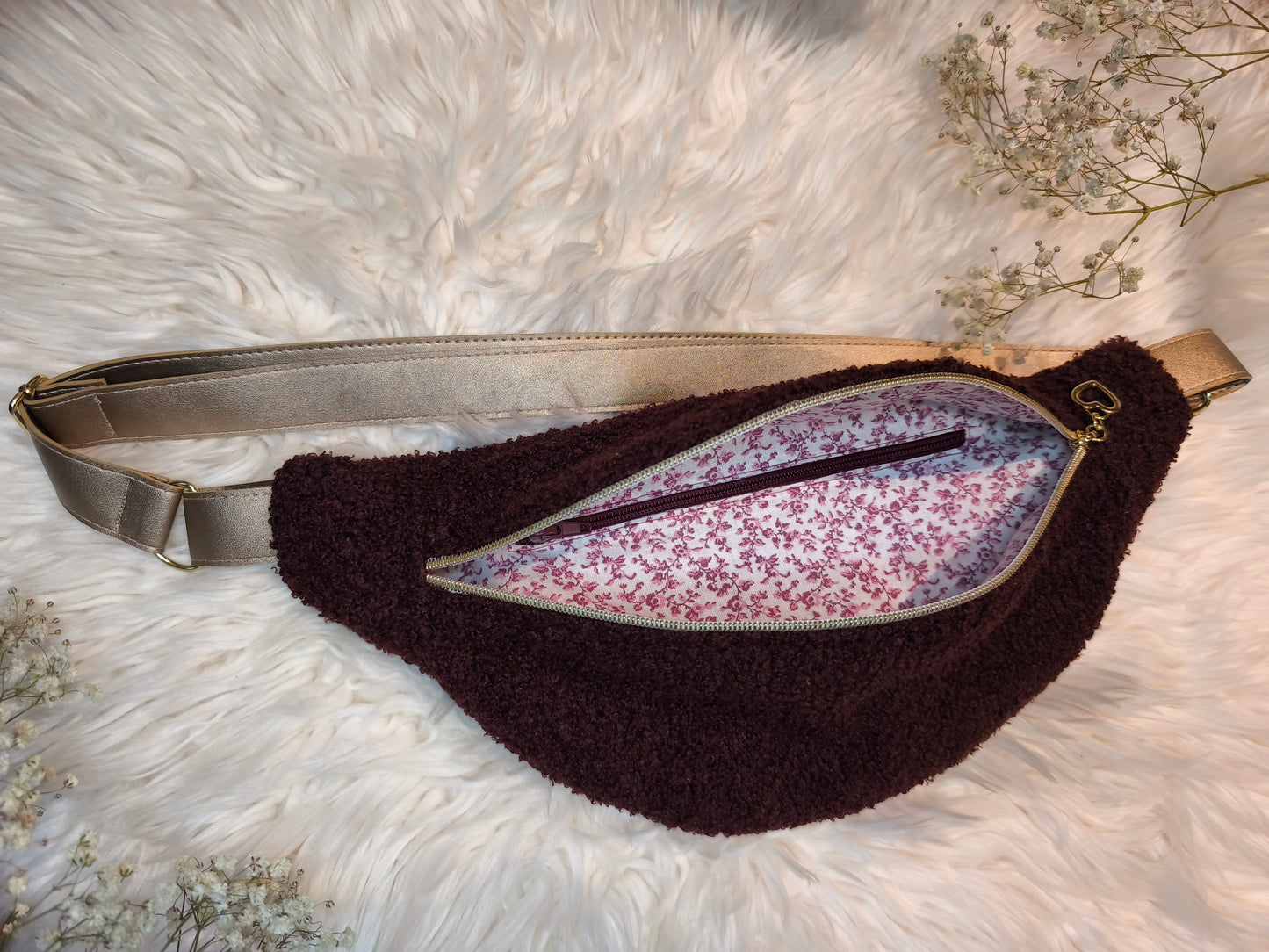 Sac banane bouclette bordeaux