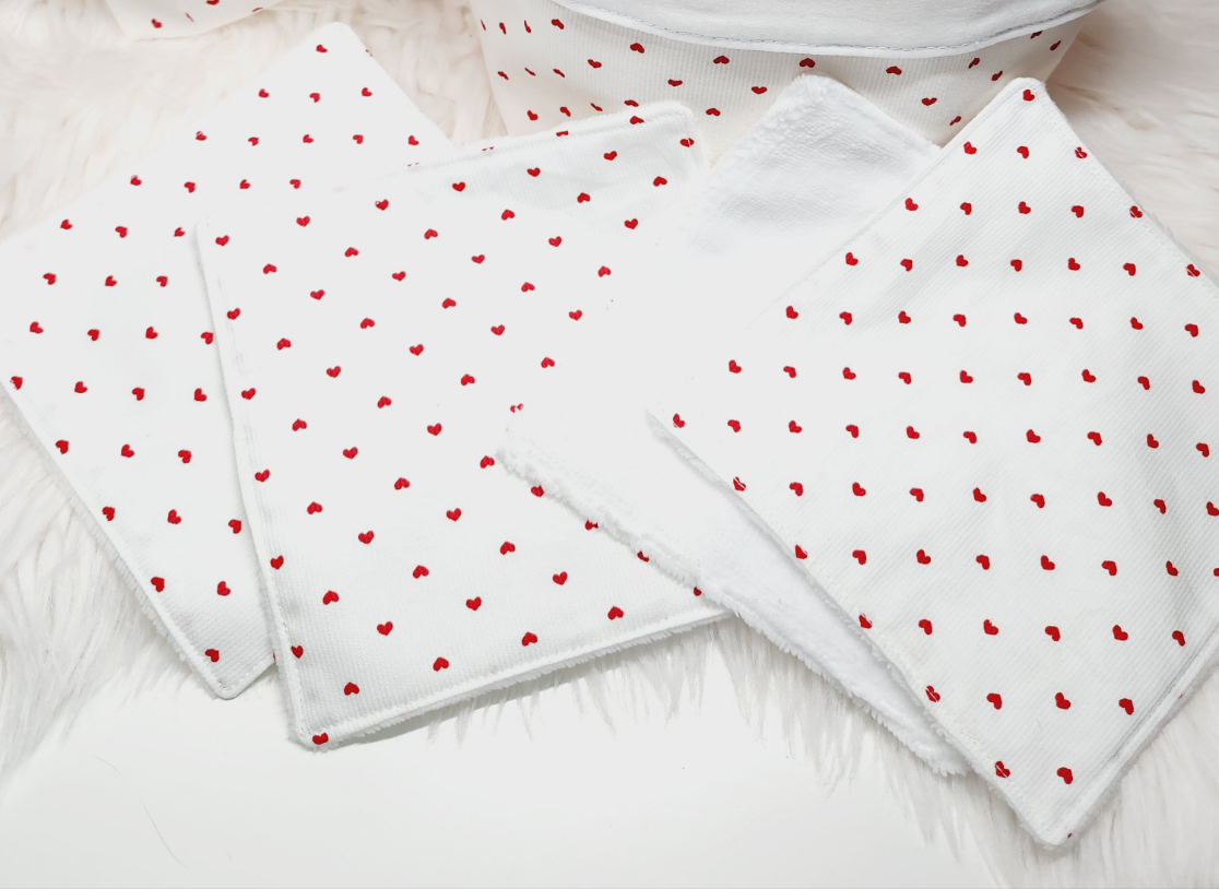 Panière avec 5 lingettes réutilisable amour