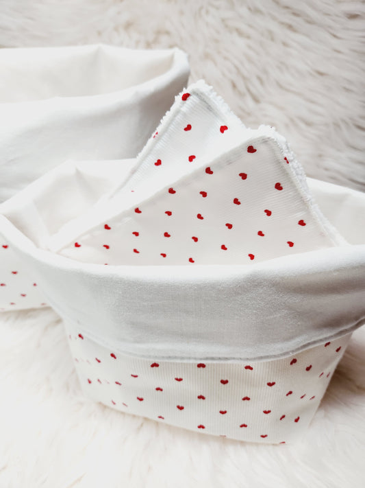 Panière avec 5 lingettes réutilisable amour